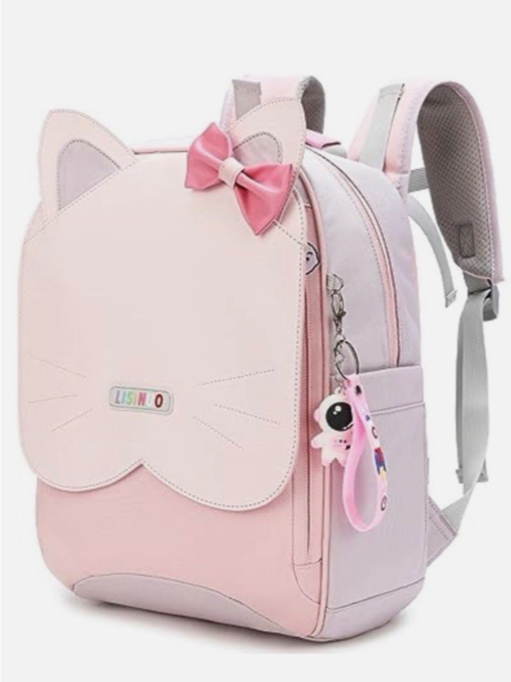 Cute Pink Cat-Ear Kids Backpack with Bow and Charm